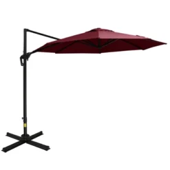Outsunny 9.8' Offset Patio Umbrella With Base, Steel Aluminum Cantilever Umbrella With 360-degree Rotation, Tilt, 8 Ribs, Crank, Cross Base, Red 9 Outsunny 9.8' Offset Patio Umbrella With Base, Steel Aluminum Cantilever Umbrella With 360-degree Rotation, Tilt, 8 Ribs, Crank, Cross Base, Red -Outsunny GUEST 03d8fe92 a5da 477c ae18 78a9c447a8d4