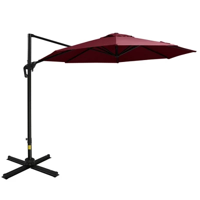 Outsunny 9.8' Offset Patio Umbrella With Base, Steel Aluminum Cantilever Umbrella With 360-degree Rotation, Tilt, 8 Ribs, Crank, Cross Base, Red 5 Outsunny 9.8' Offset Patio Umbrella With Base, Steel Aluminum Cantilever Umbrella With 360-degree Rotation, Tilt, 8 Ribs, Crank, Cross Base, Red - Image 3