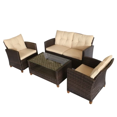 Outsunny 4 Pieces Patio Furniture Sets Rattan Wicker Chair W/ Table Outdoor Conversation Set With Cushion For Backyard Porch Garden Poolside And Deck 5 Outsunny 4 Pieces Patio Furniture Sets Rattan Wicker Chair W/ Table Outdoor Conversation Set With Cushion For Backyard Porch Garden Poolside And Deck - Image 3
