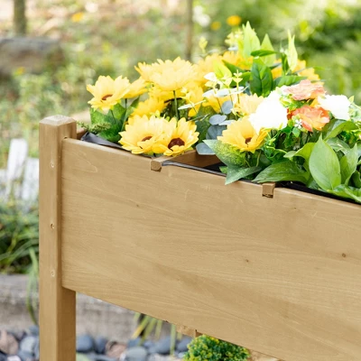 Outsunny 49" X 21" X 34" Raised Garden Bed W/ 8 Grow Grids, Outdoor Wood Plant Box Stand W/ Folding Side Table And Wheels, Natural 7 Outsunny 49" X 21" X 34" Raised Garden Bed W/ 8 Grow Grids, Outdoor Wood Plant Box Stand W/ Folding Side Table And Wheels, Natural - Image 5