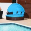 Outsunny 4-piece Cushioned Outdoor Rattan Wicker Round Sunbed Or Conversational Sofa Set With Sun Canopy For Lawn Garden Backyard Poolside, Blue 1 Outsunny 4-piece Cushioned Outdoor Rattan Wicker Round Sunbed Or Conversational Sofa Set With Sun Canopy For Lawn Garden Backyard Poolside, Blue -Outsunny GUEST 04b6f92f 9515 4c1f 8205 1eabb15c0e0c