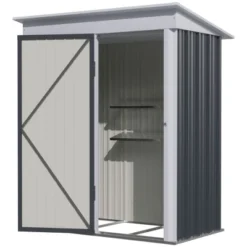 Outsunny 5' X 3' Steel Outdoor Storage Shed, Small Lean-to Shed For Garden, Tools, Tiny Metal Garage, Floor Base, Shelf, Lock, Dark Gray 11 Outsunny 5' X 3' Steel Outdoor Storage Shed, Small Lean-to Shed For Garden, Tools, Tiny Metal Garage, Floor Base, Shelf, Lock, Dark Gray -Outsunny GUEST 0724a237 f52d 43e5 8586 720e75652937