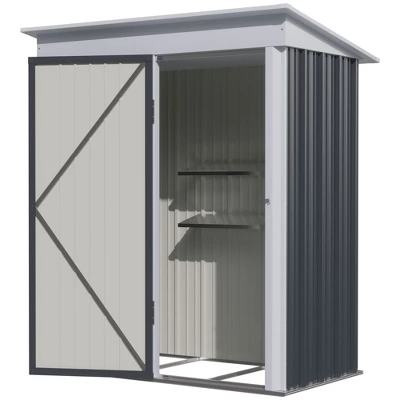 Outsunny 5' X 3' Steel Outdoor Storage Shed, Small Lean-to Shed For Garden, Tools, Tiny Metal Garage, Floor Base, Shelf, Lock, Dark Gray 7 Outsunny 5' X 3' Steel Outdoor Storage Shed, Small Lean-to Shed For Garden, Tools, Tiny Metal Garage, Floor Base, Shelf, Lock, Dark Gray - Image 5