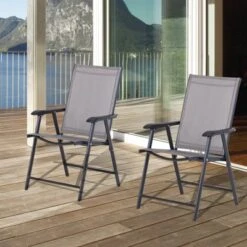 Outsunny Folding Outdoor Patio Chairs Set Of 2 Stackable Portable For Deck, Garden, Camping And Travel -Outsunny GUEST 07830b19 33b5 4769 be58 53a103afc5fc