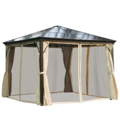 Outsunny 10x12 Polycarbonate Hardtop Gazebo, Gazebo Canopy With Aluminum Frame, Curtains And Netting For Garden, Patio, Backyard, Beige 15 Outsunny 10x12 Polycarbonate Hardtop Gazebo, Gazebo Canopy With Aluminum Frame, Curtains And Netting For Garden, Patio, Backyard, Beige -Outsunny GUEST 07945a6d 7805 4a38 aa85 374ce62009c5