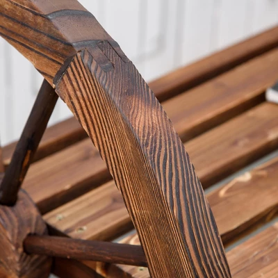 Outsunny Wooden Wagon Wheel Bench, 3-Person Rustic Slatted Seat, Outdoor Patio Furniture, Brown 6 Outsunny Wooden Wagon Wheel Bench, 3-Person Rustic Slatted Seat, Outdoor Patio Furniture, Brown - Image 4