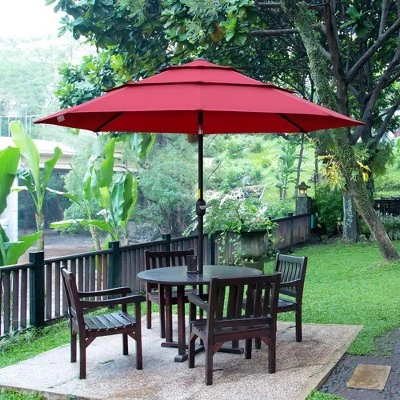 Outsunny 9FT 3 Tiers Patio Umbrella Outdoor Market Umbrella With Crank, Push Button Tilt For Deck, Backyard And Lawn 3 Outsunny 9FT 3 Tiers Patio Umbrella Outdoor Market Umbrella With Crank, Push Button Tilt For Deck, Backyard And Lawn