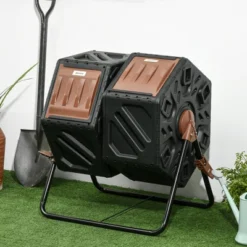 Outsunny Rotating Composter, 34.5 Gallon Dual Chamber Compost Bin With Ventilation Openings And Steel Legs