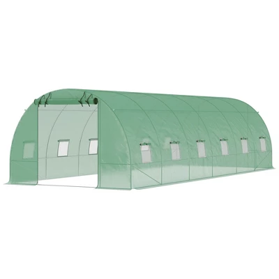 Outsunny 26' X 10' X 7' Walk-in Tunnel Hoop Greenhouse, PE Cover, Steel Frame, Roll-Up Zipper Door And Mesh Windows For Flowers And Vegetables, Green 5 Outsunny 26' X 10' X 7' Walk-in Tunnel Hoop Greenhouse, PE Cover, Steel Frame, Roll-Up Zipper Door And Mesh Windows For Flowers And Vegetables, Green - Image 3