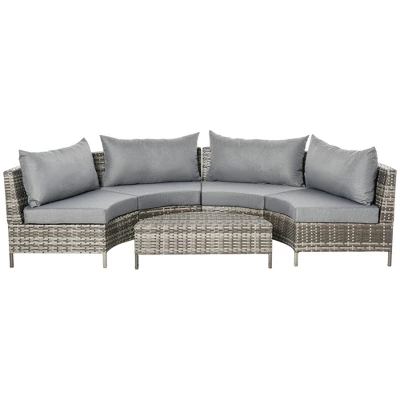 Outsunny 5-piece Half-Moon Outdoor Sectional Sofa, PE Rattan Wicker Furniture With Couch, Table & Cushions, Gray 5 Outsunny 5-piece Half-Moon Outdoor Sectional Sofa, PE Rattan Wicker Furniture With Couch, Table & Cushions, Gray - Image 3
