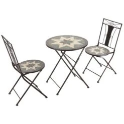 Outsunny 3 Piece Patio Bistro Set, Metal Folding Chairs, Foldable Outdoor Dining Table, Stone Mosaic Pattern For Decor, Poolside, Porch, Coffee -Outsunny GUEST 0cbef117 7750 4745 95e8 d0050e726bc7