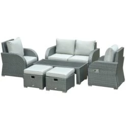 Outsunny 6-PCs Patio Furniture Sets Outdoor Wicker Sofa Set Rattan Recline Single Chair Conversation Set, Ottomans, Table Cushions -Outsunny GUEST 10722f87 f594 4ac3 a8da a452bb1fbfcc