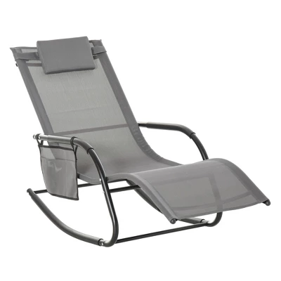 Outsunny Outdoor Rocking Recliner, Sling Sun Lounger With Removable Headrest And Side Pocket For Garden, Patio And Dec 10 Outsunny Outdoor Rocking Recliner, Sling Sun Lounger With Removable Headrest And Side Pocket For Garden, Patio And Dec - Image 9