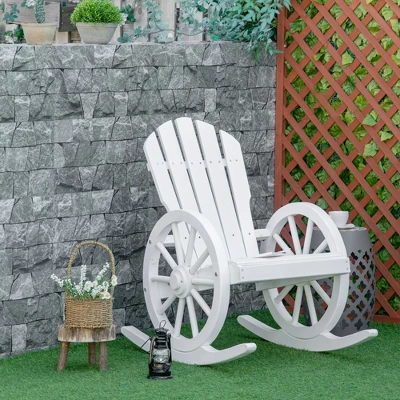 Outsunny Adirondack Rocking Chair With Slatted Design And Oversize Back For Porch, Poolside, Or Garden Lounging, White 3 Outsunny Adirondack Rocking Chair With Slatted Design And Oversize Back For Porch, Poolside, Or Garden Lounging, White