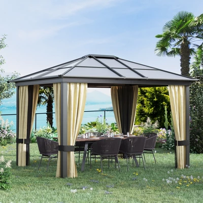 Outsunny 10x12 Polycarbonate Hardtop Gazebo, Gazebo Canopy With Aluminum Frame, Curtains And Netting For Garden, Patio, Backyard, Beige 3 Outsunny 10x12 Polycarbonate Hardtop Gazebo, Gazebo Canopy With Aluminum Frame, Curtains And Netting For Garden, Patio, Backyard, Beige