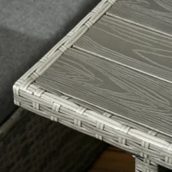 Outsunny Patio Dining Set, PE Rattan Furniture With 2 Chairs With Cushions & Outdoor Loveseat Sofa, Woodgrain Slatted Dinner Table, Mixed Gray -Outsunny GUEST 15bdf8b9 4599 47a4 b660 252e33ee1a5e