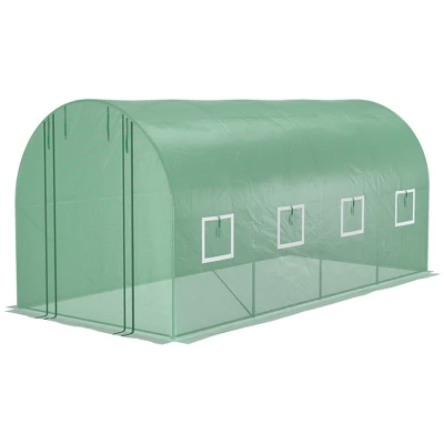 Outsunny Extra-Large Walk-in Tunnel Hoop Greenhouse, PE Cover, Steel, Roll-Up Zipper Door & Windows For Flowers, Vegetables, Tropical Plants, Green 5 Outsunny Extra-Large Walk-in Tunnel Hoop Greenhouse, PE Cover, Steel, Roll-Up Zipper Door & Windows For Flowers, Vegetables, Tropical Plants, Green - Image 3