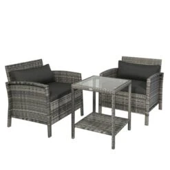 Outsunny 3 Pcs Rattan Wicker Bistro Set With Soft Cushions, Outdoor Conversation Coffee Sets With Glass Table Top And Open Storage Shelf For Patio, Backyard, Garden 15 Outsunny 3 Pcs Rattan Wicker Bistro Set With Soft Cushions, Outdoor Conversation Coffee Sets With Glass Table Top And Open Storage Shelf For Patio, Backyard, Garden -Outsunny GUEST 164188e5 70e0 4643 8dc3 5ec0627657a0