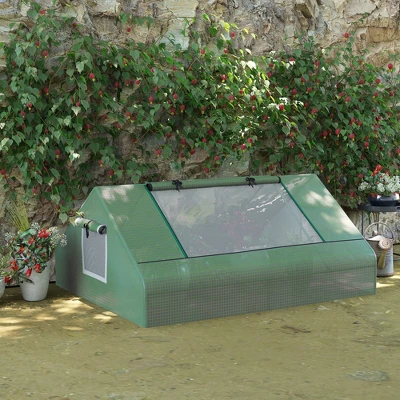 Outsunny 71" X 55" X 32" Mini Tunnel Greenhouse, Garden Planting Shed, Outdoor Flower Planter Warm House With Zipper Windows And Door, Green 3 Outsunny 71" X 55" X 32" Mini Tunnel Greenhouse, Garden Planting Shed, Outdoor Flower Planter Warm House With Zipper Windows And Door, Green