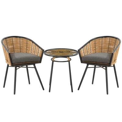 Outsunny 3 Pieces Patio PE Rattan Bistro Set, Outdoor Round Resin Wicker Coffee Set, W/ 2 Chairs & 1 Coffee Table Conversation Furniture Set, For Garden, Backyard, Deck 8 Outsunny 3 Pieces Patio PE Rattan Bistro Set, Outdoor Round Resin Wicker Coffee Set, W/ 2 Chairs & 1 Coffee Table Conversation Furniture Set, For Garden, Backyard, Deck - Image 6