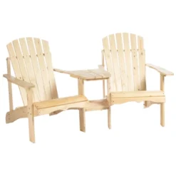 Outsunny Set Of 3 Wooden Adirondack Chairs, Outdoor Double Seat With Center Table And Umbrella Hole For Patio, Backyard, Deck, Fire Pit -Outsunny GUEST 1b59ba0f 9523 4c52 bbd0 d96e8fa90aaa