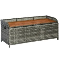 Outsunny Outdoor Storage Bench Wicker Deck Boxes With Wooden Seat, Gas Spring, Rattan Container Bin With Lip, Ideal For Storing Tools, Accessories And Toys -Outsunny GUEST 1e8e14c8 bd37 48f7 a89d fadefb4a4cd5