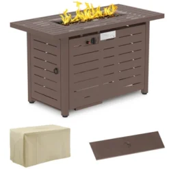 Outsunny 42" Rectangle Gas Fire Pit Table, 50,000BTU Propane Firepit With Protective Cover, Lid And Red Lava Rocks, Auto Ignition, CSA Certification For Outdoor, And Patio -Outsunny GUEST 1f4454d3 18c3 4ebb 9e44 a6b63e5e39f6