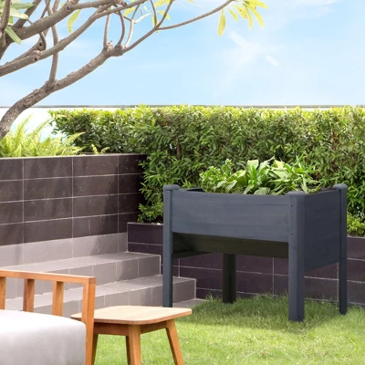 Outsunny 48" Raised Garden Bed With Tool Hooks, 660lb Capacity Fir Wood Elevated Planter Box W/ Water Draining Funnel Design To Grow Vegetables, Gray 4 Outsunny 48" Raised Garden Bed With Tool Hooks, 660lb Capacity Fir Wood Elevated Planter Box W/ Water Draining Funnel Design To Grow Vegetables, Gray - Image 2