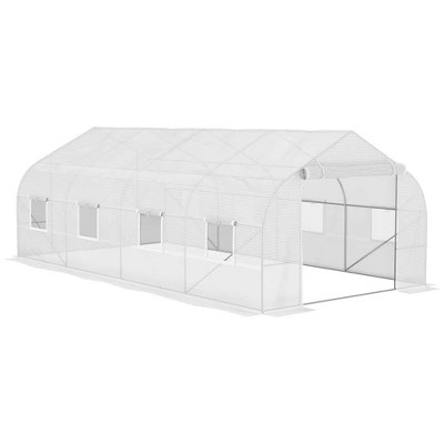 Outsunny 19.5' X 9.8' X 6.9' Walk-In Greenhouse, Outdoor Gardening Canopy Hot House With 8 Roll-up Windows, Zippered Door & Weather Cover, Steel White 7 Outsunny 19.5' X 9.8' X 6.9' Walk-In Greenhouse, Outdoor Gardening Canopy Hot House With 8 Roll-up Windows, Zippered Door & Weather Cover, Steel White - Image 5