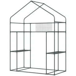 Outsunny Outdoor Walk-in Mini Greenhouse With Mesh Door & Windows, Small Portable Garden Hot House With 6 Shelves, Trellis, & Plant Labels -Outsunny GUEST 21e9359f 0b1f 47f4 822f 2f1d4fa6434d