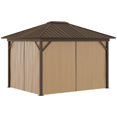 Outsunny 11.9" X 9.8" Hardtop Gazebo With Curtains And Netting, Permanent Pavilion Metal Roof Gazebo Canopy With Aluminum Frame And Top Hook, Brown 5 Outsunny 11.9" X 9.8" Hardtop Gazebo With Curtains And Netting, Permanent Pavilion Metal Roof Gazebo Canopy With Aluminum Frame And Top Hook, Brown - Image 3