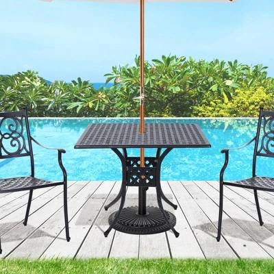 Outsunny 36" X 36" Square Patio Table With Umbrella Hole, Aluminum Outdoor Dining Table, Outdoor Bistro Table For Garden, Backyard, Porch, Black 4 Outsunny 36" X 36" Square Patio Table With Umbrella Hole, Aluminum Outdoor Dining Table, Outdoor Bistro Table For Garden, Backyard, Porch, Black - Image 2