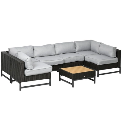 Outsunny 7 Piece Outdoor Patio Furniture Set, PE Rattan Wicker Sectional Sofa Set W/ Couch Cushions, Aluminum Frame & Composite Table, Light Gray 5 Outsunny 7 Piece Outdoor Patio Furniture Set, PE Rattan Wicker Sectional Sofa Set W/ Couch Cushions, Aluminum Frame & Composite Table, Light Gray - Image 3