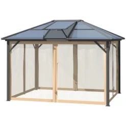 Outsunny Hardtop Polycarbonate Gazebo Canopy Aluminum Frame Pergola With Top Vent And Netting For Garden, Patio, Grey 11 Outsunny Hardtop Polycarbonate Gazebo Canopy Aluminum Frame Pergola With Top Vent And Netting For Garden, Patio, Grey -Outsunny GUEST 25ead2af 83c8 4b54 aee0 54a15ae74fbb