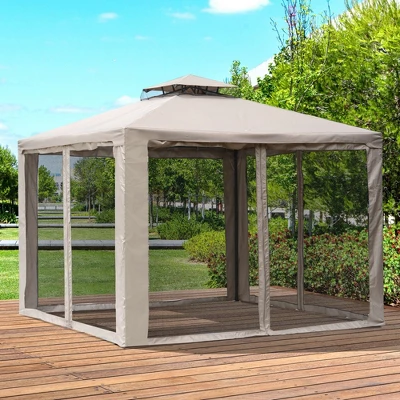 Outsunny 10' X 10' Patio Gazebo Outdoor Canopy Shelter With 2-Tier Roof And Netting, Steel Frame For Garden, Lawn, Backyard And Deck 3 Outsunny 10' X 10' Patio Gazebo Outdoor Canopy Shelter With 2-Tier Roof And Netting, Steel Frame For Garden, Lawn, Backyard And Deck