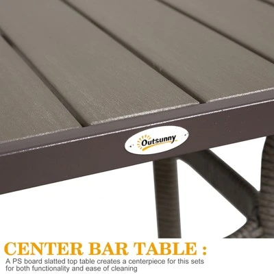 Outsunny 3 PCS Rattan Wicker Bar Set With Wood Grain Top Table And 2 Bar Stools For Outdoor, Patio, Poolside, Garden 8 Outsunny 3 PCS Rattan Wicker Bar Set With Wood Grain Top Table And 2 Bar Stools For Outdoor, Patio, Poolside, Garden - Image 6