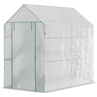 Outsunny 47.25" X 73.25" X 74.25" Walk-in Greenhouse, Outdoor Portable Plant Flower Growing Warm House With Roll-up Door And 4 Shelves, White 5 Outsunny 47.25" X 73.25" X 74.25" Walk-in Greenhouse, Outdoor Portable Plant Flower Growing Warm House With Roll-up Door And 4 Shelves, White - Image 3