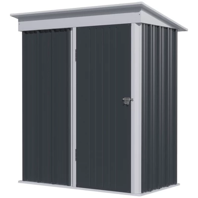 Outsunny 5' X 3' Steel Outdoor Storage Shed, Small Lean-to Shed For Garden, Tools, Tiny Metal Garage, Floor Base, Shelf, Lock, Dark Gray 5 Outsunny 5' X 3' Steel Outdoor Storage Shed, Small Lean-to Shed For Garden, Tools, Tiny Metal Garage, Floor Base, Shelf, Lock, Dark Gray - Image 3