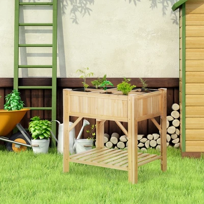 Outsunny Raised Garden Bed, Wood 6 Grid, 31" X 23" With Storage Shelf, Water Draining, Planter Box For Vegetables, Flowers, Herbs, Patio 4 Outsunny Raised Garden Bed, Wood 6 Grid, 31" X 23" With Storage Shelf, Water Draining, Planter Box For Vegetables, Flowers, Herbs, Patio - Image 2