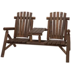 Outsunny Wood Adirondack Patio Chair Bench With Center Coffee Table, Perfect For Lounging And Relaxing Outdoors -Outsunny GUEST 2d3f37f9 0f34 4d66 961f d8708475d4cd