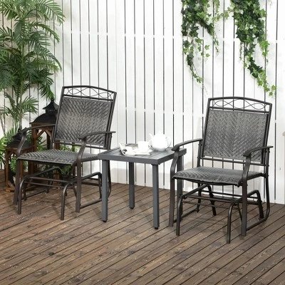 Outsunny Set Of 2 Outdoor Glider Chairs, Porch & Patio Rockers For Deck With PE Rattan Seats, Steel Frames For Garden, Backyard, Poolside, Gray 4 Outsunny Set Of 2 Outdoor Glider Chairs, Porch & Patio Rockers For Deck With PE Rattan Seats, Steel Frames For Garden, Backyard, Poolside, Gray - Image 2