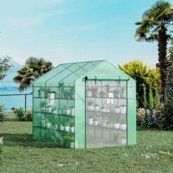 Outsunny 8' X 6' X 7' Walk-in Greenhouse, 18 Shelf Hot House, Roll Up Zipper Door, UV Protective For Flowers, Herbs, Vegetables, Green -Outsunny GUEST 31ed775c fa3d 4376 9516 c8cb967392ef