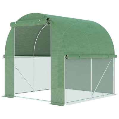 Outsunny 6' X 6' X 6' Tunnel Greenhouse Outdoor Walk-In Hot House With Roll-up Plastic Cover And Zippered Door, Steel Frame, Green 5 Outsunny 6' X 6' X 6' Tunnel Greenhouse Outdoor Walk-In Hot House With Roll-up Plastic Cover And Zippered Door, Steel Frame, Green - Image 3