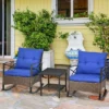 Outsunny 3 Piece Rocking Bistro Set, Outdoor Wicker Patio Furniture, 2 Porch Rockers, Table, Tufted Cushions, Conversation Set, Dark Blue