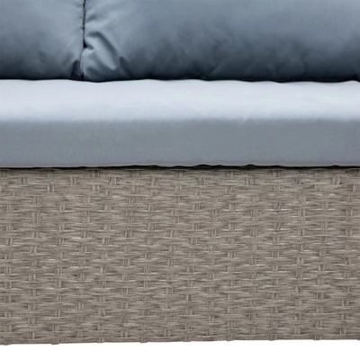 Outsunny 4 Pieces Patio Wicker Sofa Set, Outdoor PE Rattan Modern Furniture Set With Cushions & Dining Table, Bench For Garden, Backyard, Lawn 7 Outsunny 4 Pieces Patio Wicker Sofa Set, Outdoor PE Rattan Modern Furniture Set With Cushions & Dining Table, Bench For Garden, Backyard, Lawn - Image 5