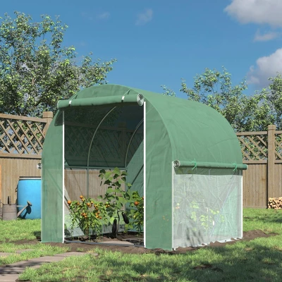 Outsunny 6' X 6' X 6' Tunnel Greenhouse Outdoor Walk-In Hot House With Roll-up Plastic Cover And Zippered Door, Steel Frame, Green 4 Outsunny 6' X 6' X 6' Tunnel Greenhouse Outdoor Walk-In Hot House With Roll-up Plastic Cover And Zippered Door, Steel Frame, Green - Image 2