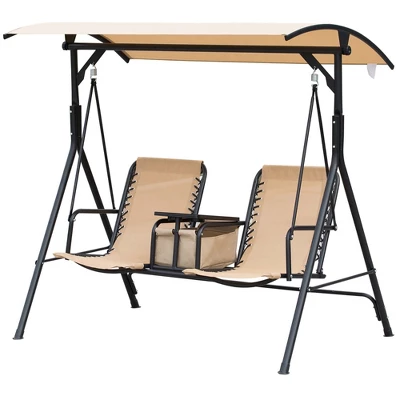 Outsunny 2 Person Covered Porch Swing With Pivot Storage Table, Cup Holder, & Adjustable Overhead Canopy 5 Outsunny 2 Person Covered Porch Swing With Pivot Storage Table, Cup Holder, & Adjustable Overhead Canopy - Image 3