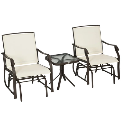 Outsunny 3 Piece Outdoor Glider Chair With Coffee Table Bistro Set, 2 Patio Rocking Chairs With Breathable Sling Fabric, Glass Tabletop, Cream White 5 Outsunny 3 Piece Outdoor Glider Chair With Coffee Table Bistro Set, 2 Patio Rocking Chairs With Breathable Sling Fabric, Glass Tabletop, Cream White - Image 3