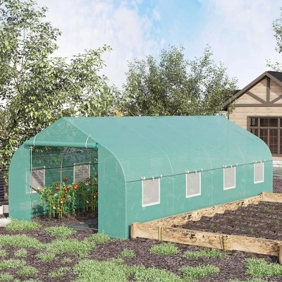 Outsunny 20' X 10' X 7' Tunnel Greenhouse Large Walk-In Warm House Deluxe High GardenHot House With 8 Roll Up Windows & Roll Up Door, Steel Frame 4 Outsunny 20' X 10' X 7' Tunnel Greenhouse Large Walk-In Warm House Deluxe High GardenHot House With 8 Roll Up Windows & Roll Up Door, Steel Frame - Image 2