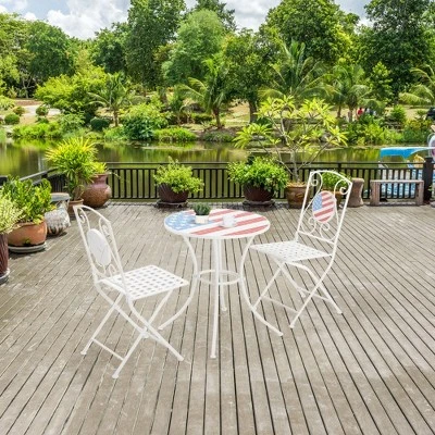 Outsunny 3 Piece Patio Bistro Set, Folding Outdoor Furniture With USA Mosaic Table And Chairs For 4th Of July, Balcony, American Flag 3 Outsunny 3 Piece Patio Bistro Set, Folding Outdoor Furniture With USA Mosaic Table And Chairs For 4th Of July, Balcony, American Flag
